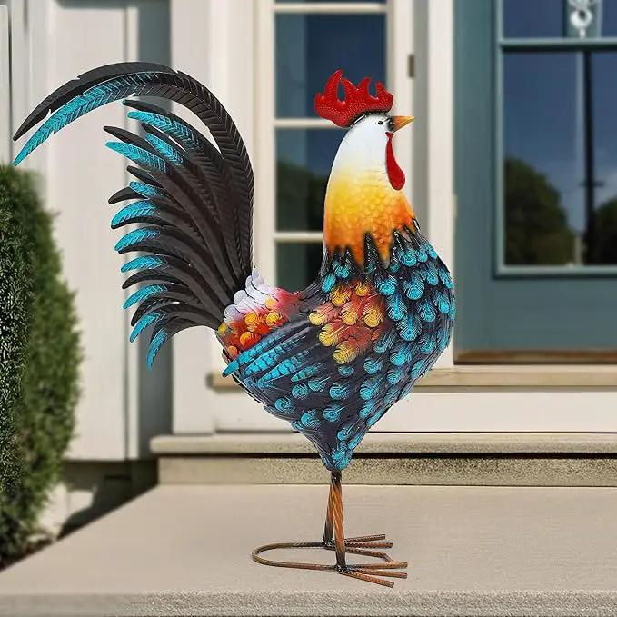 32" Large Metal Rooster Decor, Outdoor Garden Statues, Metal Chicken Sculpture for Backyard Patio Kitchen Decor by GreenHaven Gardens