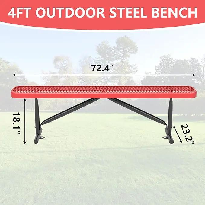 48" L Outdoor Steel Flat Bench, Heavy Duty Metal Park Bench for Outside, Expanded Metal, Commercial Benches Mesh Bench for Shopping Mall, Store, Lawn, Park, Patio, Deck, Garden (Red, 6FT) by GreenHaven Gardens