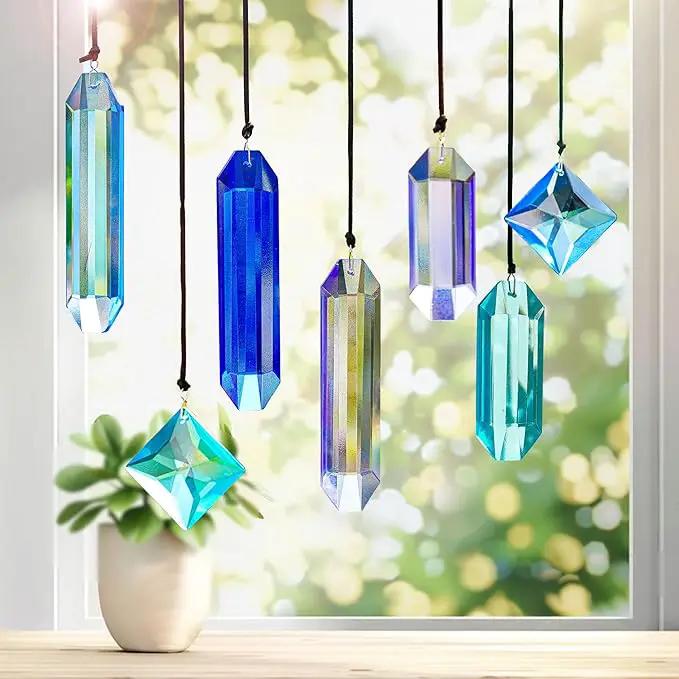 HDCRYSTALGIFTS Crystal Prisms Sun Catchers, 7PCS Blue Dreams Suncatcher Hanging Kit Rainbow Maker Pendant Ornaments for Indoor Window Outdoor Garden Christmas Tree Decor by GreenHaven Gardens