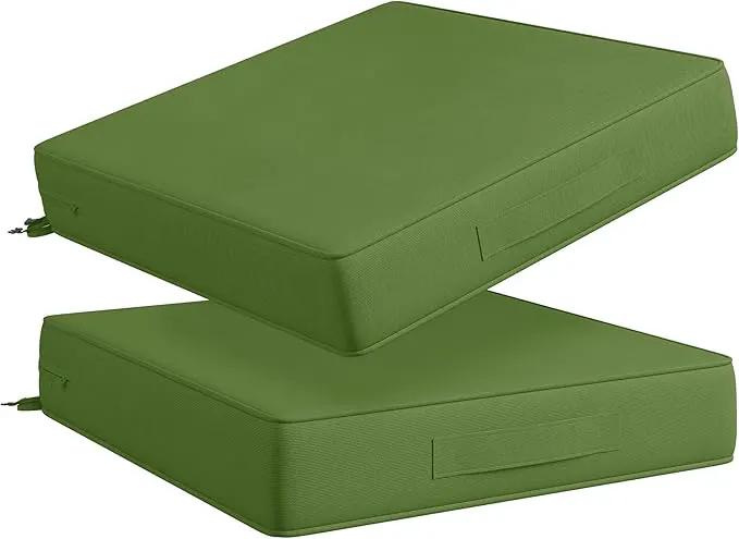 Codi Patio Chair Cushions 19x19 Inch, Waterproof Seat Cushion for Outdoor Furniture with Handles & Adjustable Straps, Fade Resistant - Set of 2, Green by GreenHaven Gardens