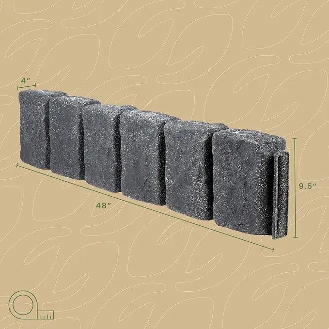 Beuta Landscape Edging | Garden Edging Border | Faux Stone Block XL for Lawn Edging, Flower Beds & Yard Edging – 40 Pack | Each Section Has 6 Blocks 48" L x 4" W x 9.5" H | 120 Spikes | Charcoal by GreenHaven Gardens