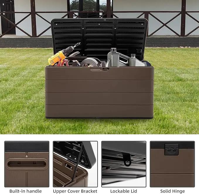 Premium Pro Edition 100 Gallon Lockable Resin Deck Box, Waterproof & UV-Resistant Outdoor Storage Box for Outdoor Cushion Storage, Garden Tools & Pool Accessories Storage, Brown by GreenHaven Gardens
