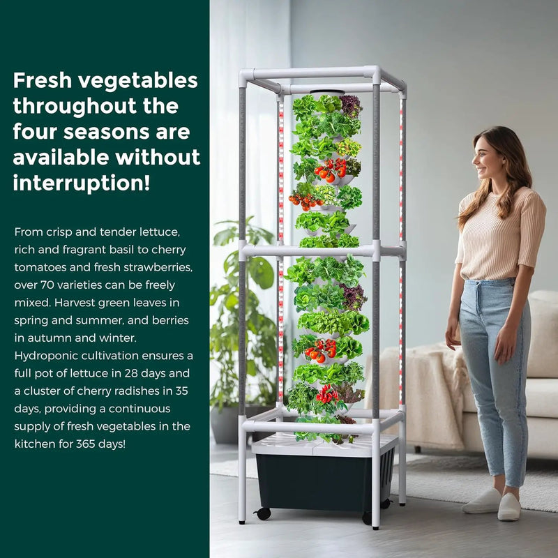SJZX Hydroponic Growing System Kit - 70 Pods Large Vertical Hydroponics Tower with 8 Full-Spectrum 360° LED Grow Lights, 14-Tier Smart Indoor Herb Garden for Kitchen Office Winter Balcony Planting by GreenHaven Gardens