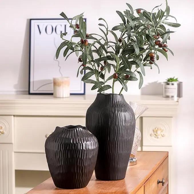 Elegant Black Ceramic Vase - Modern Minimalist Home Decor Vase, Centerpiece for Living Room, Dining Table, Office - 11.6 Inches Tall, Handcrafted Pottery for Farmhouse, Boho, Contemporary Style by GreenHaven Gardens