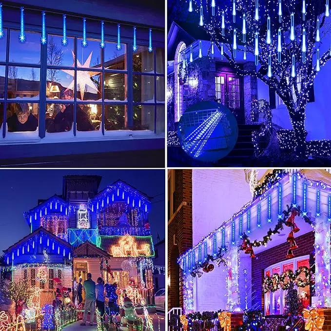 Christmas Lights Outdoors, 32 Tubes(Equivalent to 4 Sets of 8-Tubes) Meteor Shower Rain Lights - Blue lcicle Christmas Light Outdoor for Xmas Tree Wedding Party Holiday House Yard Decor, UL Plug by GreenHaven Gardens