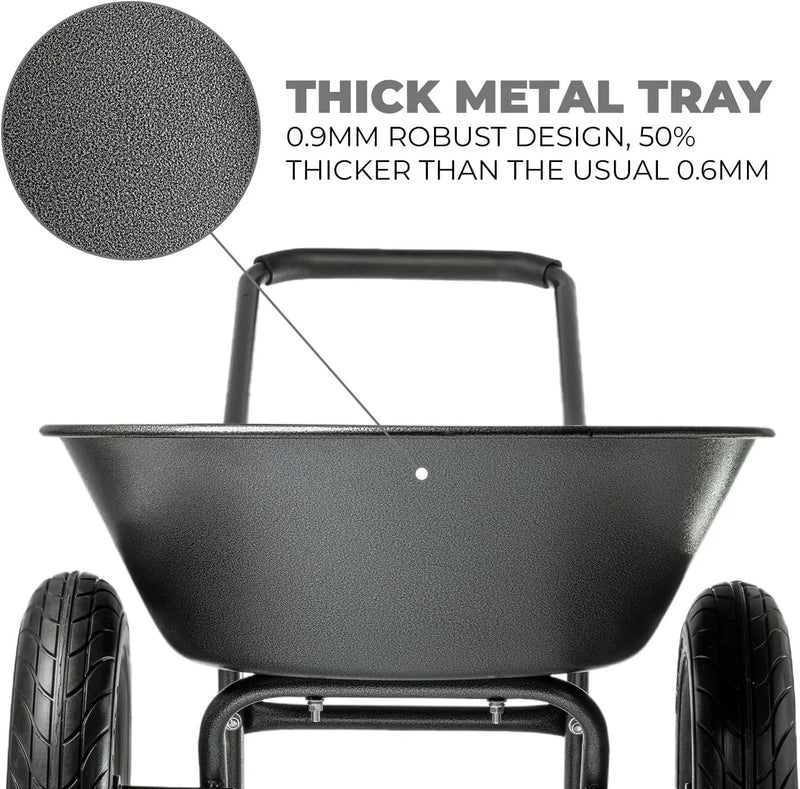 XtremepowerUS Utility Garden Wheelbarrow Garden Cart Dual-Wheel Built-in Stand Flat-Free 16" Tires 330 LBS Capacity 5 cu/ft. Metal Tray by GreenHaven Gardens