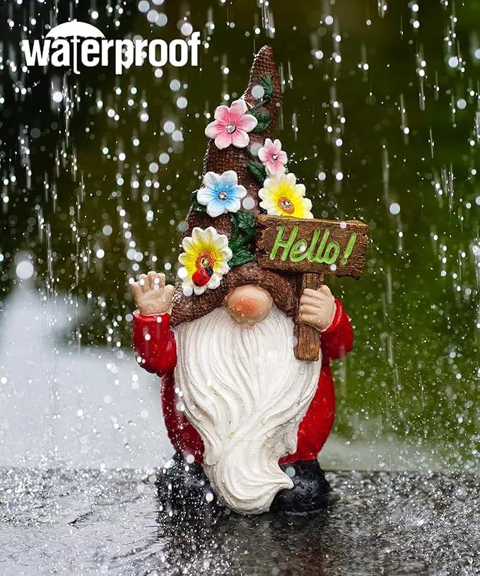 Gnome Solar Statues for Garden Decor - Outdoor Decorations Art Figurine for Patio Balcony Yard Lawn by GreenHaven Gardens