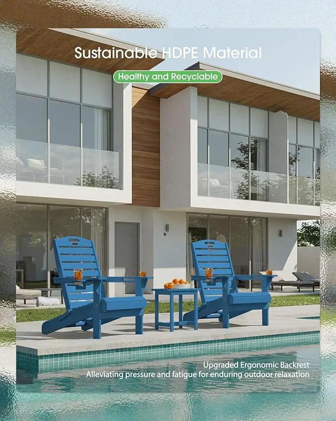 Folding Adirondack Chair HDPE All-Weather Adirondack Chairs with Cup Holder, Outdoor Fire Pit Chairs Lawn Chair for Deck Patio Garden (NavyBlue) by GreenHaven Gardens