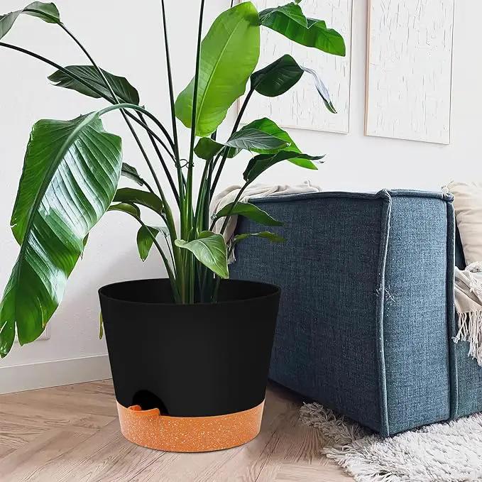 GARDIFE 12 inch Plant Pots, planters, Self Watering Pots, Large Plastic Flower pots with Deep Reservior and High Drainage Holes for Indoor Outdoor Plants and Flowers, Black by GreenHaven Gardens