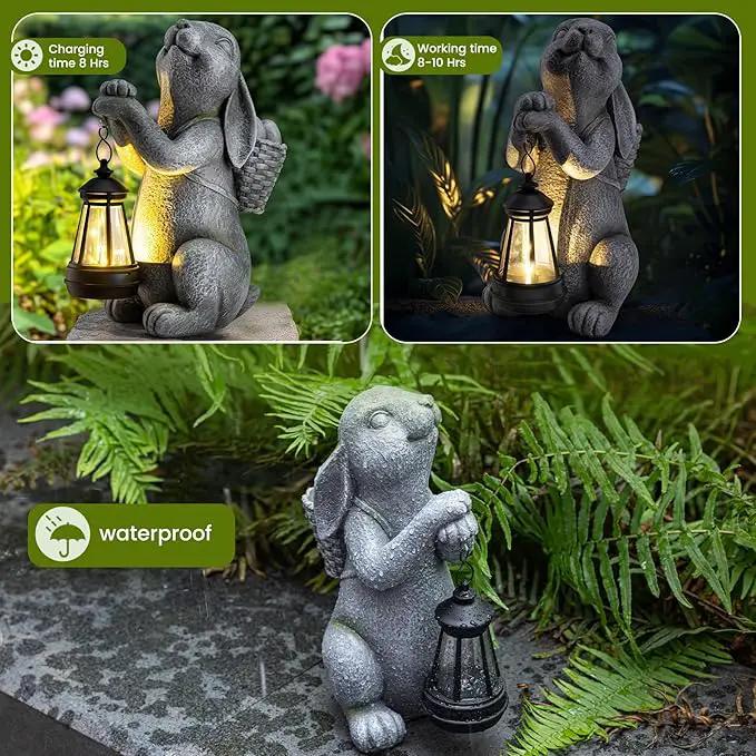 Solar Garden Outdoor Statues Rabbit with Solar Lantern,Outdoor Bunny Figurines Decorations,Lawn Decor Bunny Statue for Patio, Balcony, Yard Ornament,Unique Housewarming and Easter Gifts by GreenHaven Gardens