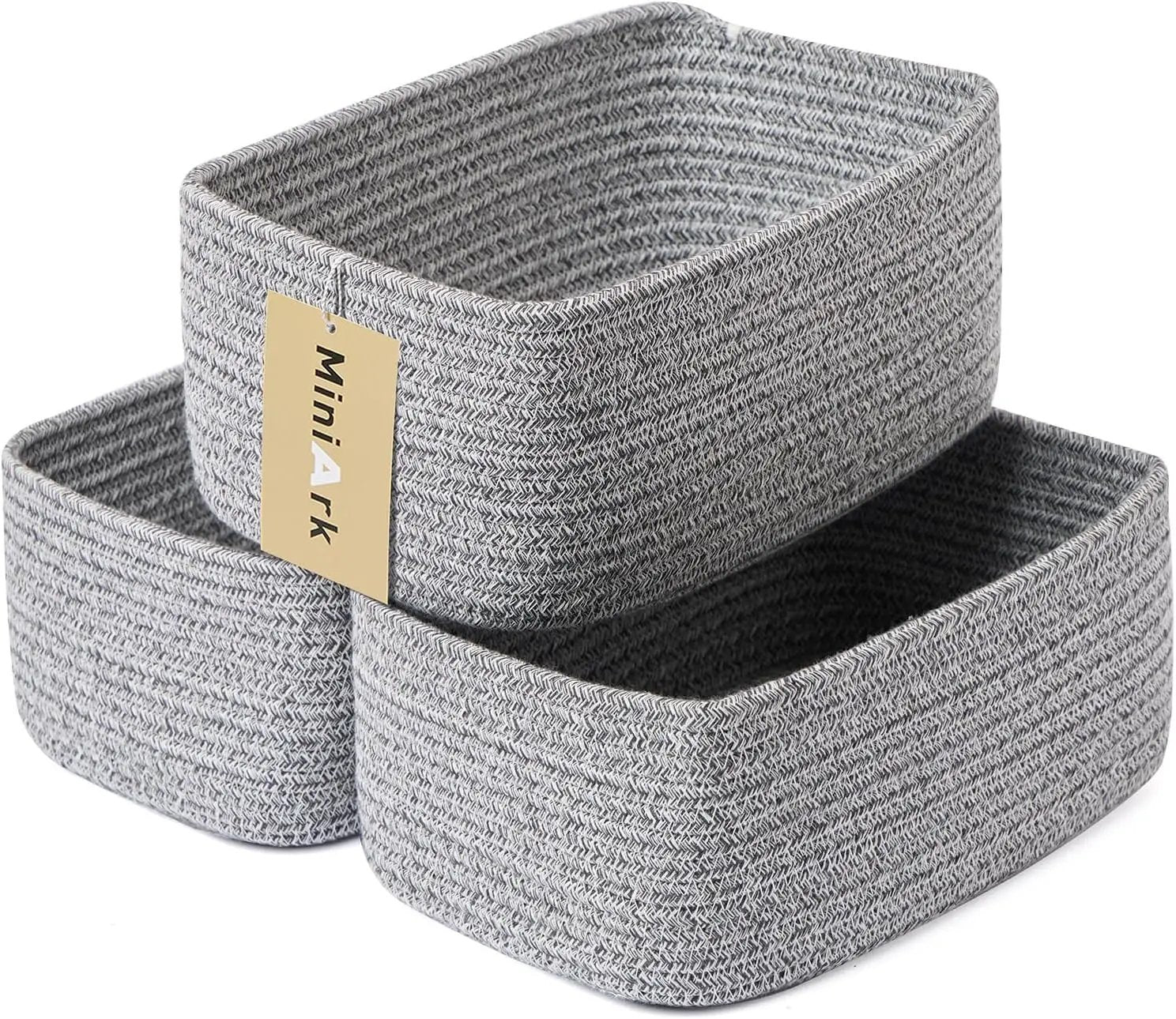 Small Storage Baskets for Organizing | Closet Organizer Bins | Shelf Toy Basket | Woven Rope Baskets | Cube Decorative Box | Shallow Basket | 11.5x7.5x4.7” | 3 Packs Mixed Grey by GreenHaven Gardens