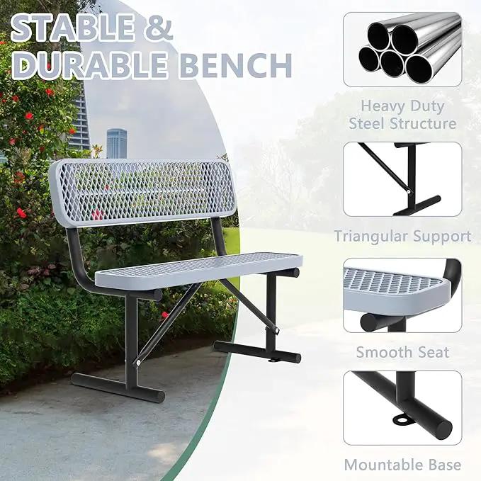 Heavy Duty Park Bench with Back Portable Frame, Outdoor Steel Bench with Backrest, Outdoor Park Bench Expanded Metal Mesh Bench for Lawn, Park, Deck, Garden, Patio, Porch, Black (Gray, 4FT) by GreenHaven Gardens