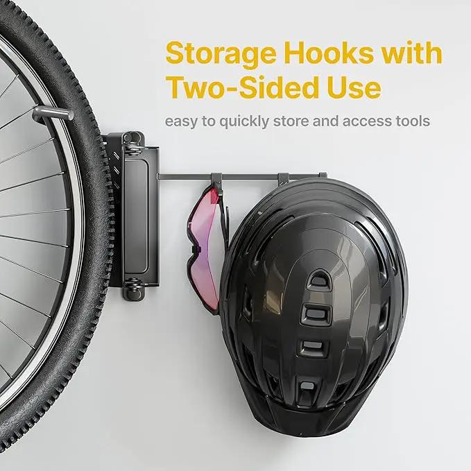 monTEK Swivel Bike Wall Mount, Bike Hangers for Garage, Bike Wall Mount with Two Extra Storage Hooks, Bike Hanger Wall Mount for Space Saving, Bike Rack Garage Holds Up to 77 lbs by GreenHaven Gardens