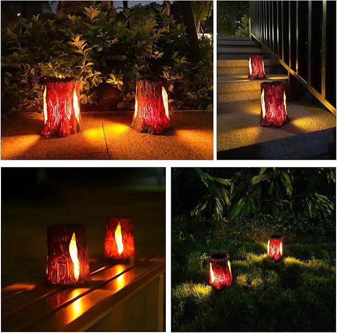 TONULAX Solar Lights Outdoor - Stump On Fire Torch, Flickering Flame Lantern, Solar Powered Landscape Decoration for Garden, Patio, Pathway, Deck & Yard Decor (2 Pack), Resin, Copper by GreenHaven Gardens