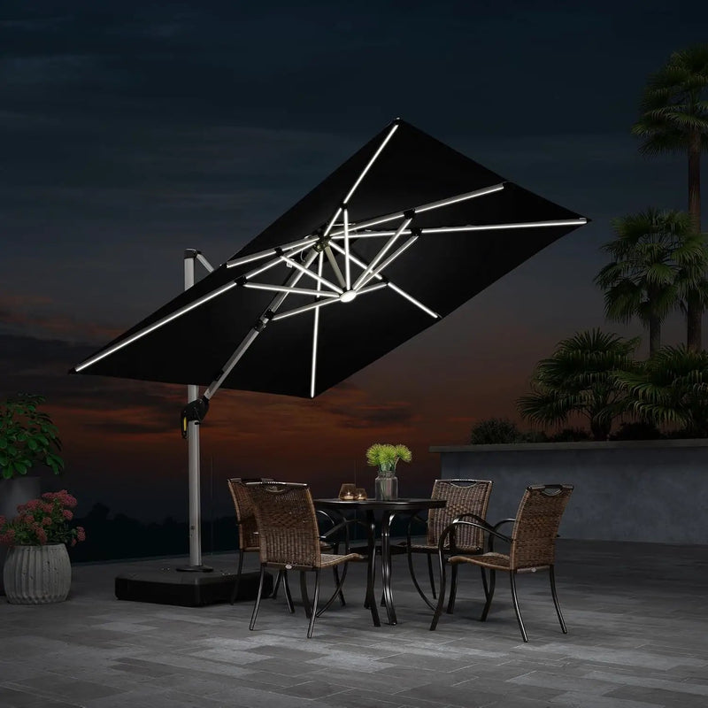 PURPLE LEAF 9 Feet Double Top Deluxe Solar Powered LED Square Patio Umbrella Offset Hanging Umbrella Outdoor Market Umbrella Garden Umbrella, Black by GreenHaven Gardens