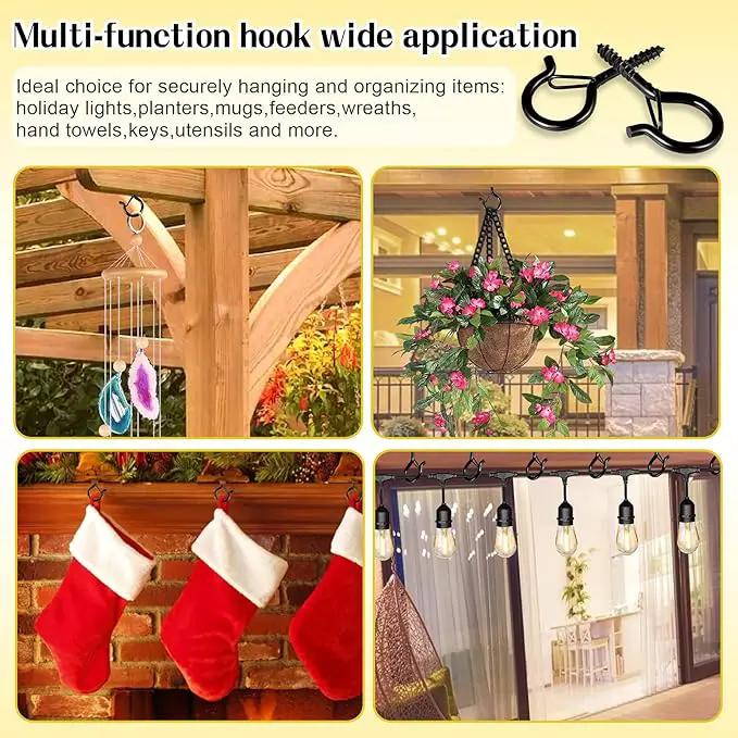Hooks for Outdoor String Lights, Ceiling Screw Hooks with Safety Buckle Design for Hanging Plants Christmas Lights Party Led Wind Chimes, Black Q Hanger with Wing Nut Driver, 30 Pack by GreenHaven Gardens