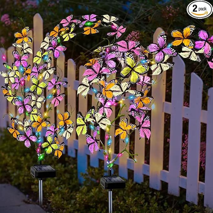 Solar Garden Lights Outdoor, 2 Pack New Sunflower Light for Outside, Solar Willow Vine Light with 46 LED Sunflowers, Waterproof Decor for Yard, Patio, Pathway, Gardening Gifts (2Pack Butterfly) by GreenHaven Gardens