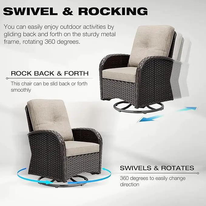 Joyside 10 Piece Patio Furniture Set, Outdoor Wicker Conversation Sets with Swivel Rocker Chairs and Sofa, Thick Cushion, Rattan Patio Sectional for Porch, Deck Use (Brown/Beige, 10 PCS) by GreenHaven Gardens