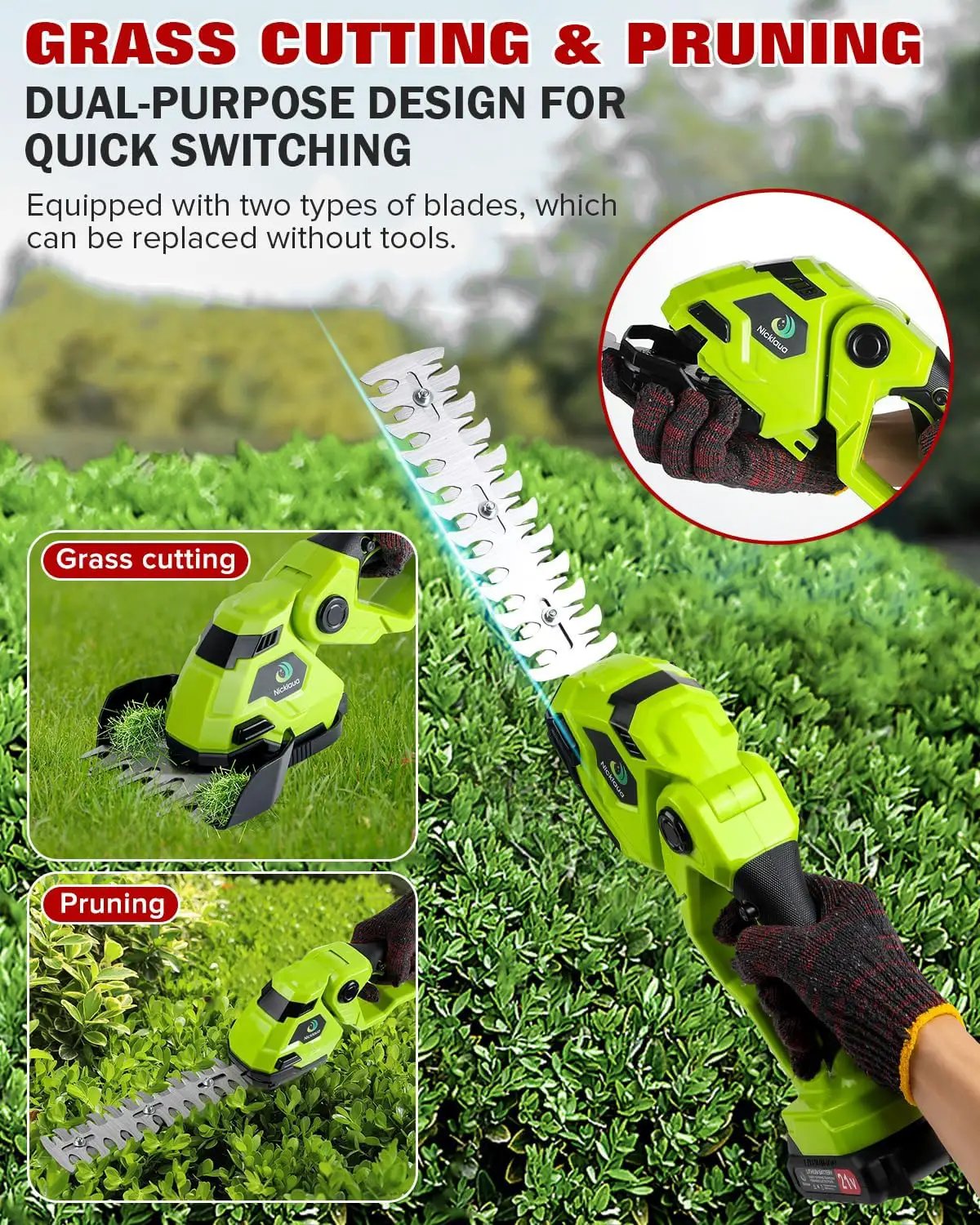 Cordless Hedge Trimmer，2-in-1 Hedge Trimmer，Cordless Grass Shear & Shrubbery Trimmer with Dual-Action Blade Cutting Capacity,Hedge Shear with 2 PCS Rechargeable Battery and Charger for Garden,Lawn by GreenHaven Gardens