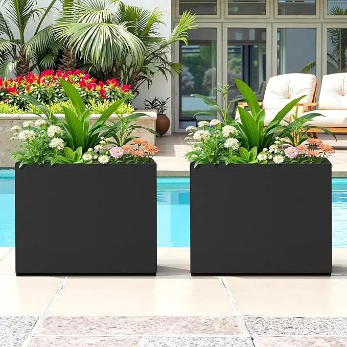 FENCY Metal Planter Box, Large Rectangular Planters for Outdoor Plants, Outdoor Tall Planters with Drainage Holes, Black Metal Planters (30" L x 12" W x 24" H) by GreenHaven Gardens
