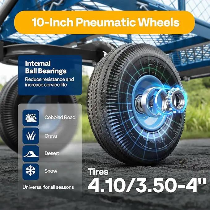 VIVOHOME Heavy Duty 880 Lbs Capacity Mesh Steel Garden Cart Folding Utility Wagon with Removable Sides and 4.10/3.50-4" Wheels 10 inch Tire (Blue) by GreenHaven Gardens