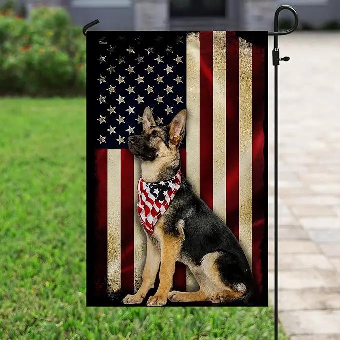 FLAGWIX Flags - German Shepherd American Flag MRPSL196F, Garden Flag (11.5" x 17.5") - USA House Garden Flags Premium Polyester - Decorative Outdoor Flags by GreenHaven Gardens