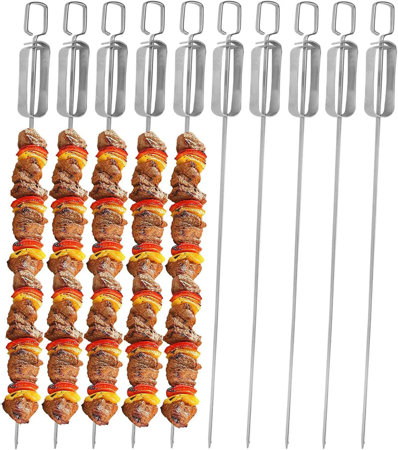 BBQ Skewers, Premium 304 Stainless Steel BBQ Skewers,15 Inch Heavy Duty Metal Kabob Sticks for Grilling, Reusable & Dishwasher Safe (Single fork10) by GreenHaven Gardens