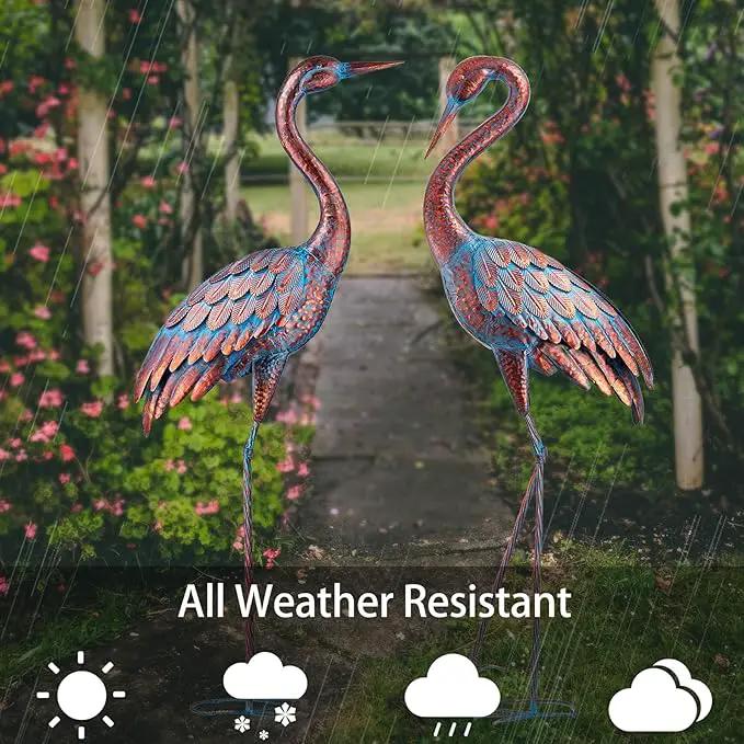 Kircust Garden Crane Statues Patina Heron Decoy, Standing Metal Crane Sculptures Bird Yard Art for Outdoor Decor, 47-48 Inch, Set of 2 by GreenHaven Gardens