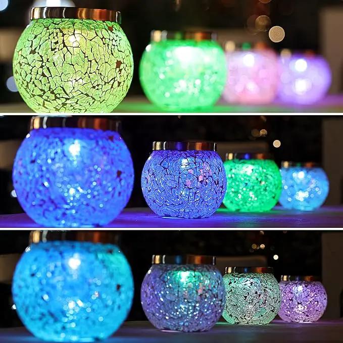 Cooo Heavy Solar Mosaic Crackle Glass Light with Dual Solar Panels, Color-Changing RGB Light, Exclusive Dazzling Glass, Waterproof Outdoor Tabletop Garden Light Landscape Path Light 2 Pack by GreenHaven Gardens