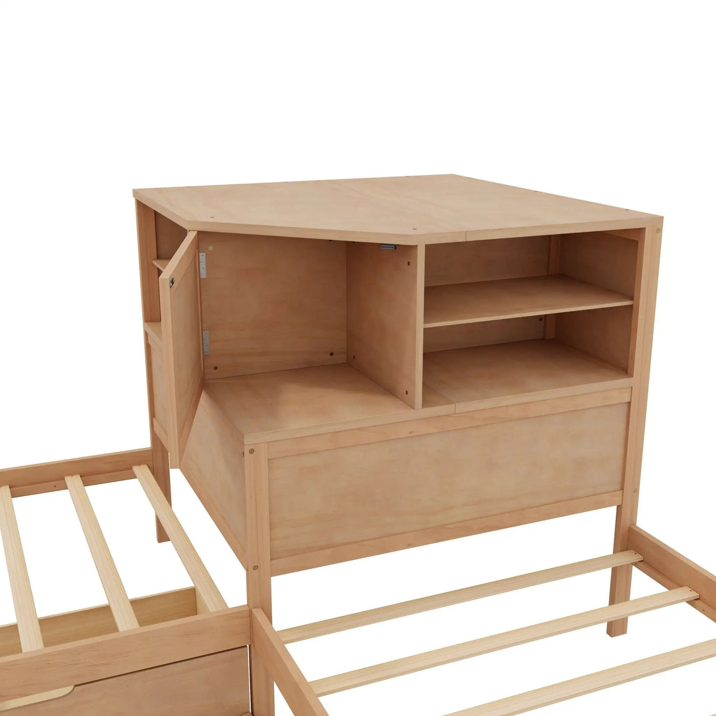 L-Shaped Bed Frame With Trundle, Built In Desk & LED Lighting by HouseOfZazla