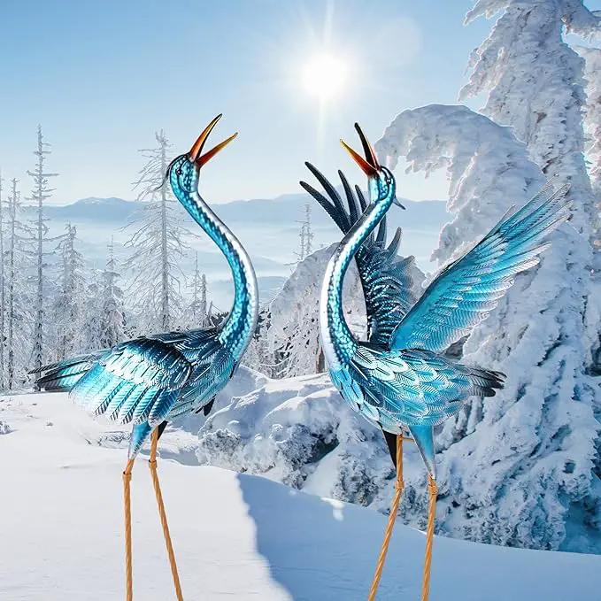 chisheen Crane Garden Statues Outdoor Metal Heron Yard Art Crane for Garden Sculptures Patio Lawn Ornaments,Set of 2 by GreenHaven Gardens