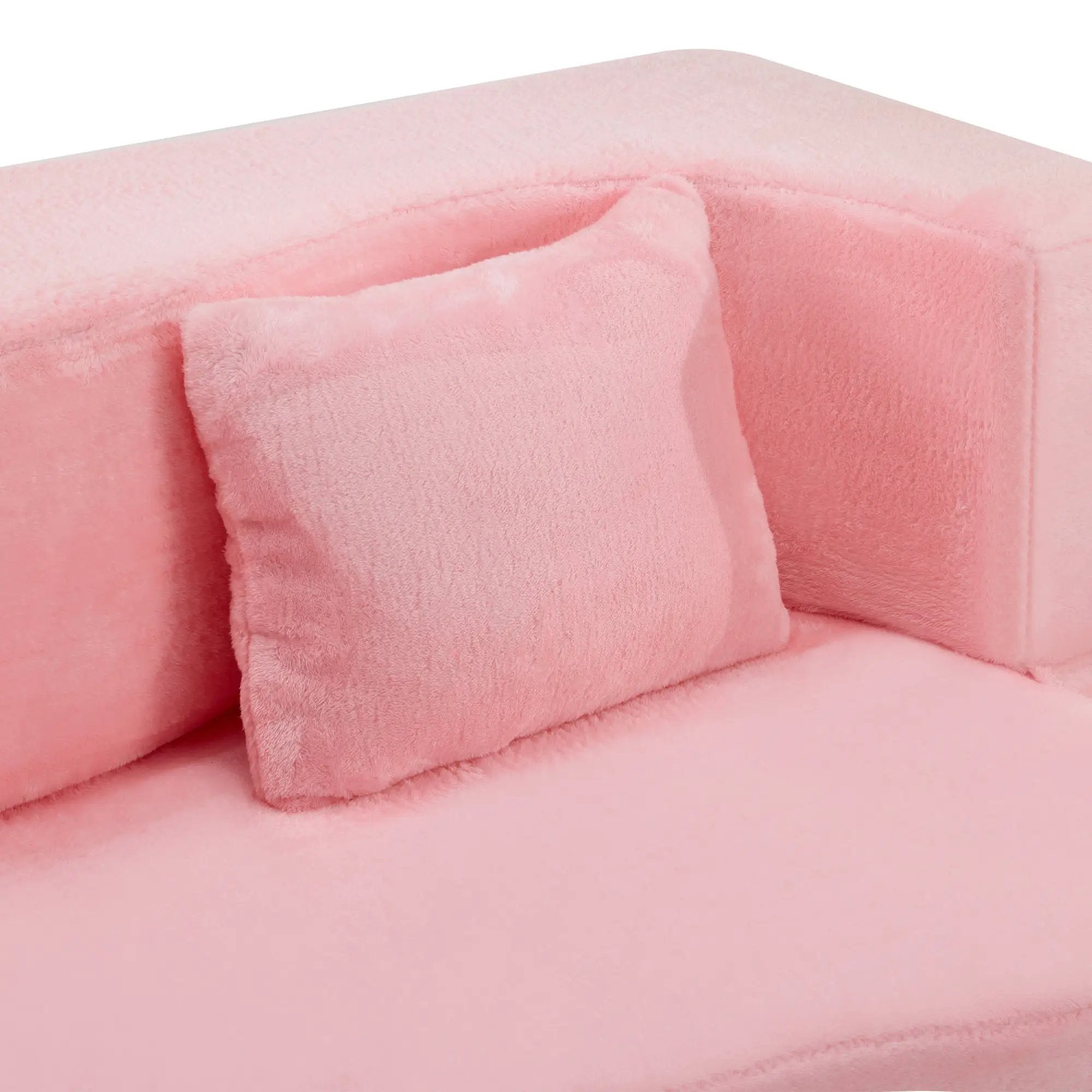 71-Inch Folding Sofa Bed in Pink Chenille with High-Density Foam by HouseOfZazla