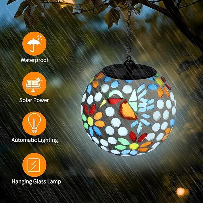 VCUTEKA Solar Chandelier Outdoor, Hanging Mosaic SolarLights with Hook Up, Solar Garden Lantern Decor for Yard, Deck and Patio, White by GreenHaven Gardens