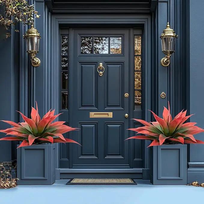 Artificial Agave Plants,Large UV Resistant Fake Agave Planters for Indoor and Outdoor Decorating Artificial Plants for Outdoors Fake Plants 2Pack, 28" Red by GreenHaven Gardens