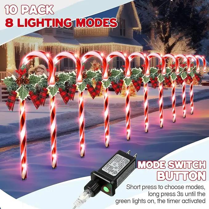 Hiboom Christmas Candy Cane Lights, 10 Pcs 21 Inch Pathway Markers Lights with Stakes, Christmas Driveway Lights End to End Connected for Xmas Holiday Party Walkway Patio Garden Decor (Red and White) by GreenHaven Gardens