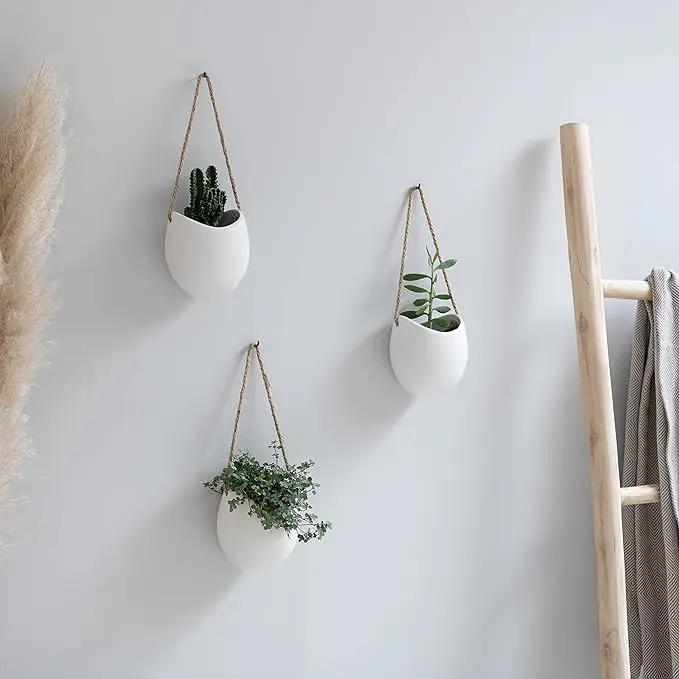 Wall Planters -Ellie- | Hanging Ceramic Plant Pots 3 Pieces | Wall Decoration for Indoors, Balcony and Garden | White (Matte) by GreenHaven Gardens