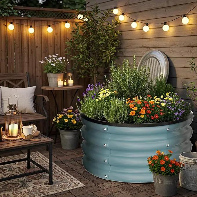 ZXZYHFTY Round Galvanized Raised Garden Bed kit, Blue Outdoor Garden Raised Planter Box, Round Large Metal Raised Garden Beds for Vegetable 2 * 2 * 1ft 1 Pack by GreenHaven Gardens