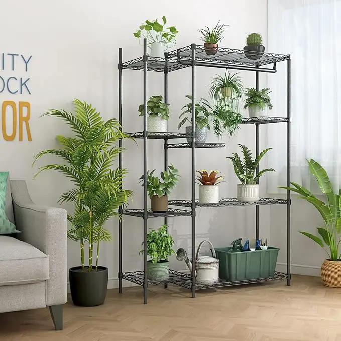 Xiofio Plant Stands for for Indoor Outdoor, Heavy Duty Metal Plant Stand,large Plant Shelf,Adjustable Plant Shelves With Hanging Rod for Living Room,Balcony,Garden,Black by GreenHaven Gardens