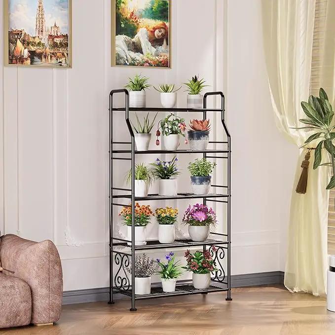 GIOTORENT Plant Stand Outdoor Indoor 5 Tier Metal Waterproof - 53.2" Plant Shelf for Patio, Balcony, Living Room, Large Capacity Tiered Plant Rack, Black by GreenHaven Gardens