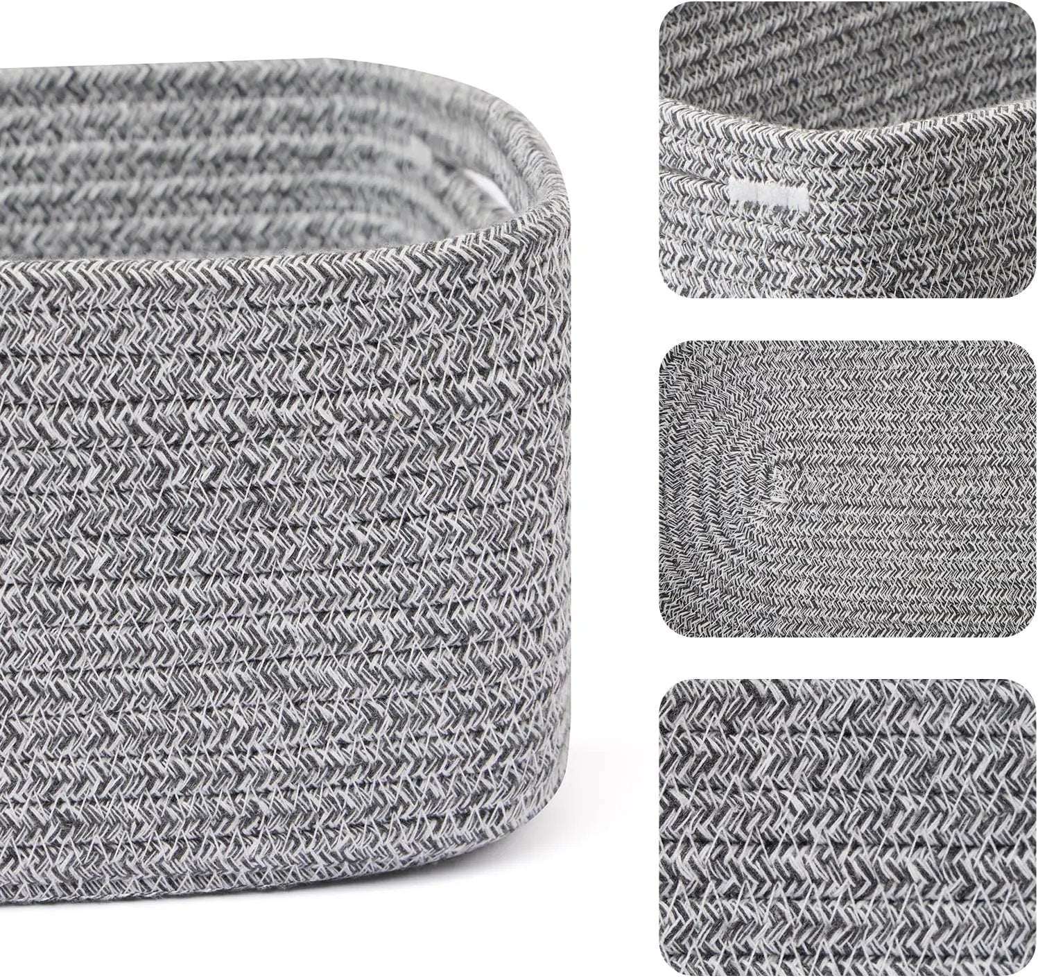 Small Storage Baskets for Organizing | Closet Organizer Bins | Shelf Toy Basket | Woven Rope Baskets | Cube Decorative Box | Shallow Basket | 13x8.5x5.1” | 3 Packs Mixed Grey by GreenHaven Gardens