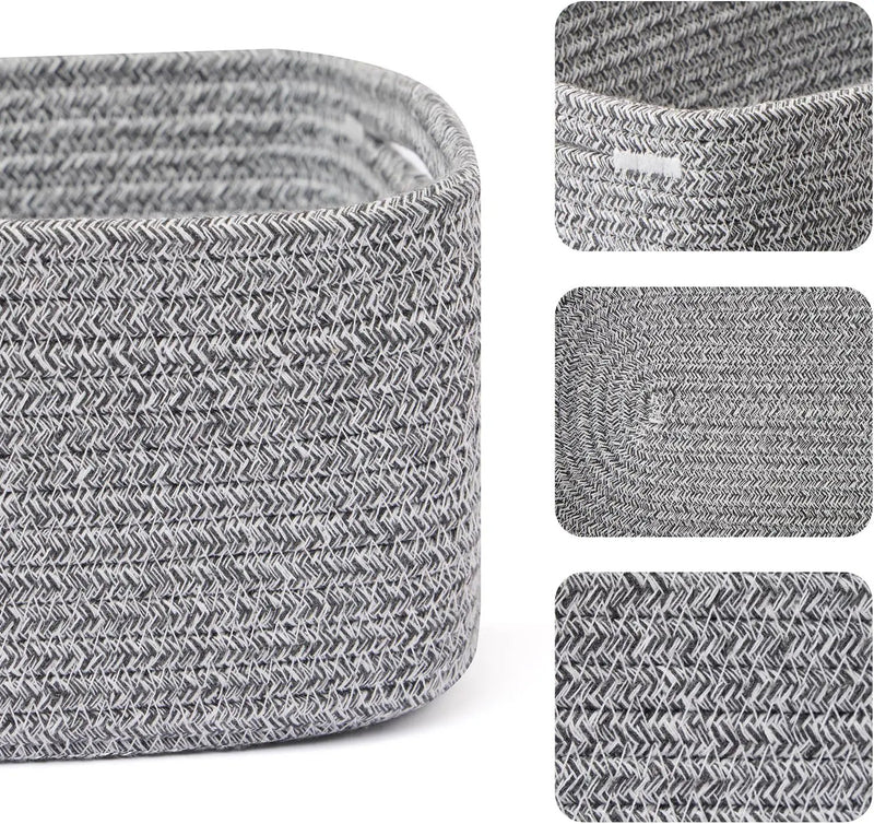 Small Storage Baskets for Organizing | Closet Organizer Bins | Shelf Toy Basket | Woven Rope Baskets | Cube Decorative Box | Shallow Basket | 13x8.5x5.1” | 3 Packs Mixed Grey by GreenHaven Gardens