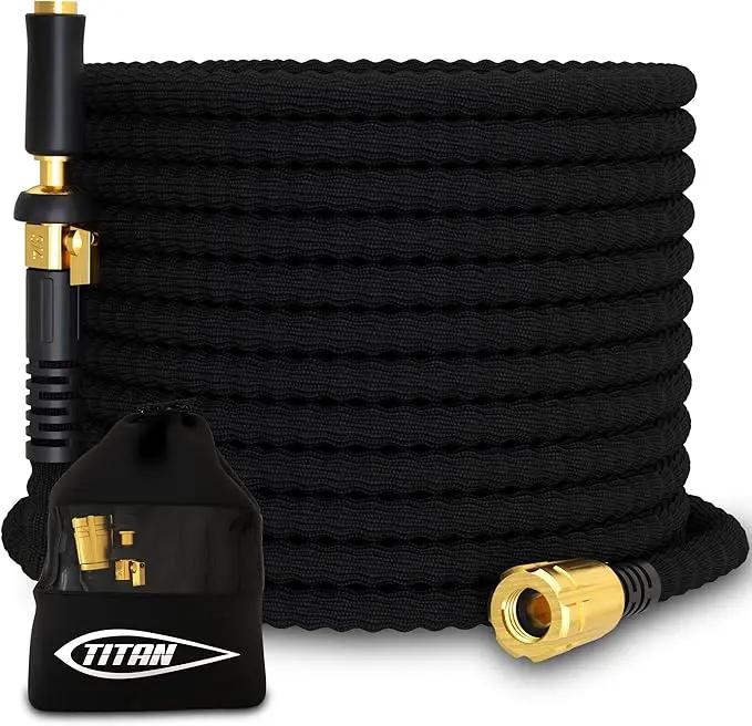 TITAN Flexible Garden Hose 15FT – Ultra Lightweight, Heavy Duty Water Hose with Brass Fittings & Jet Nozzle – Kink-Free, Non-Expanding, Durable Fabric Hose for Yard, Lawn, Car Wash, Outdoor Use by GreenHaven Gardens