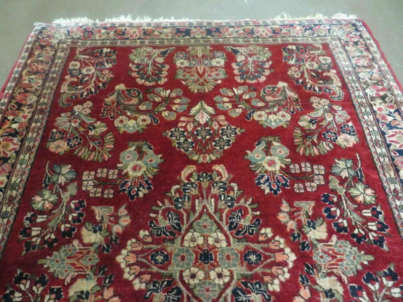 Red Persian Sarouk Rug 3x5, Antique Persian Carpet 1920s, Hand Knotted, Floral, Wool, Oriental Rug, Handmade Rug by Jewel Rugs