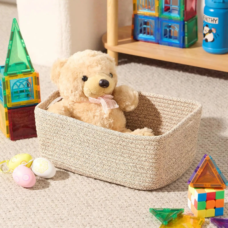 Small Storage Baskets for Organizing | Closet Organizer Bins | Shelf Toy Basket | Woven Rope Baskets | Cube Decorative Box | Shallow Basket | 13x8.5x5.1” | 3 Packs Mixed Brown by GreenHaven Gardens