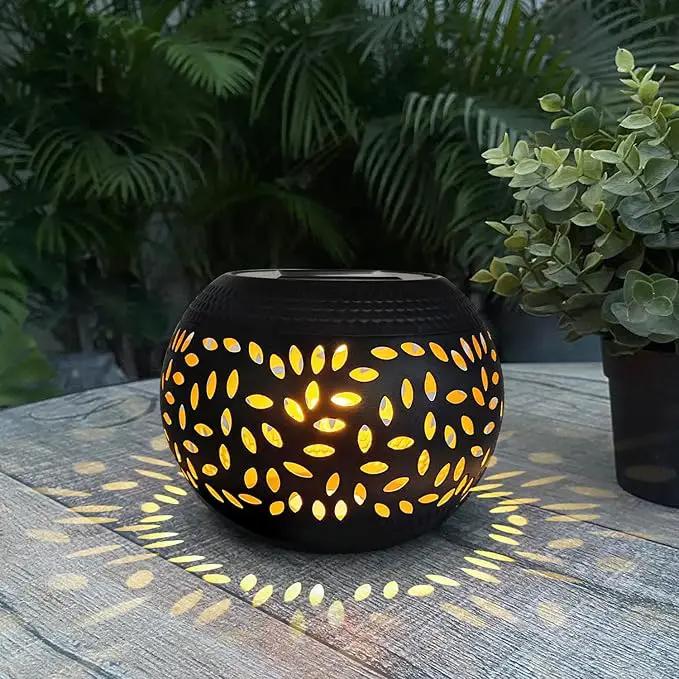 Solar Table Light Outdoor Waterproof- Solar Powered LED Lamp Hollowed-Out Black Metal Desktop Decorative Lantern for Indoor Desk Bedroom Patio Garden Pathway Yard by GreenHaven Gardens