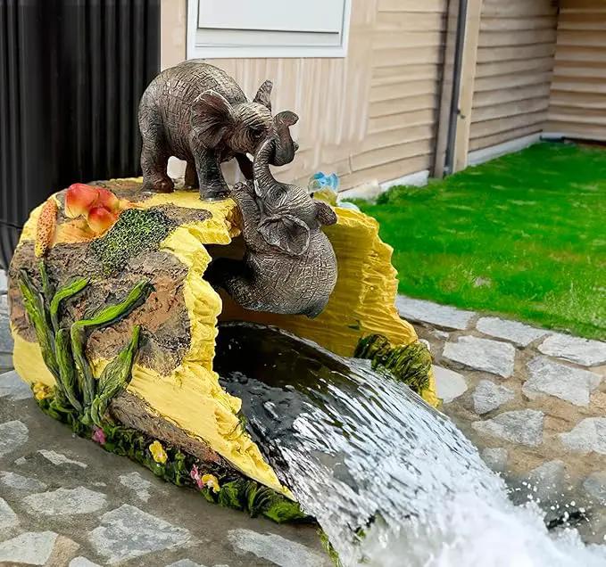 Teaeeno Twin Elephants Decor Gutter Downspout Extension Decorative,Animal Statue Outdoor Decor,3"×4" Rain Gutter Downspout Splash Block,Garden Splash Block Outdoor Sculpture,Rain Downspout Diverter by GreenHaven Gardens