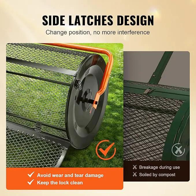 VEVOR Compost Spreader, 24.4-25.6" Height Adjustable Handle, 24" Wide, Lawn and Garden Peat Moss Roller with Side Latches, Powder Coated Steel Mesh Basket for Spreading Manure, Topsoil, Black by GreenHaven Gardens