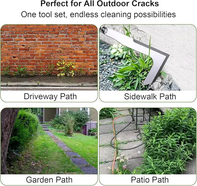 Long Handle Crack Weeder Tool Set with Adjustable 63 inch Handle, 2-in-1 Stainless Steel Crevice Weeding Tool & Brush for Weed and Moss Removal from Patios, Driveways, Sidewalk Cracks by GreenHaven Gardens