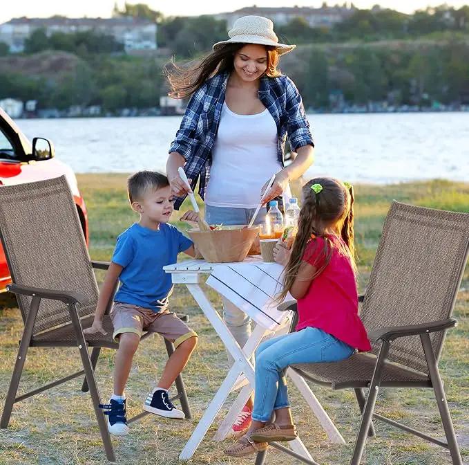 Aoodor Folding Patio Dining Chairs Textilene Fabric, Outdoor Steel Frame for All Weather Use, Fit for Porch, Lawn, Yard, Set of 4, Brown by GreenHaven Gardens