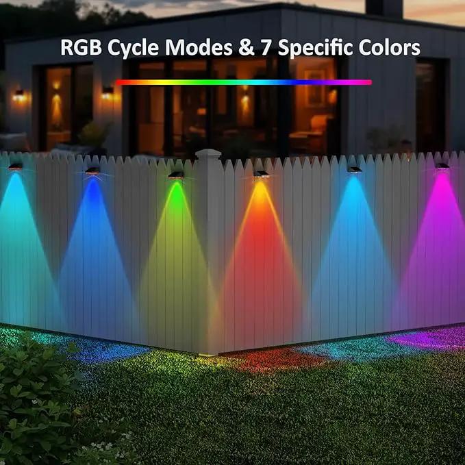Solar Fence Lights Outdoor - Warm White & RGB 6 Color, Dusk to Dawn Deck Lights, IP65 Waterproof Solar Outdoor Lights for Fence/Backyard/Railing/Step/Patio/Wall (6 Pack) by GreenHaven Gardens